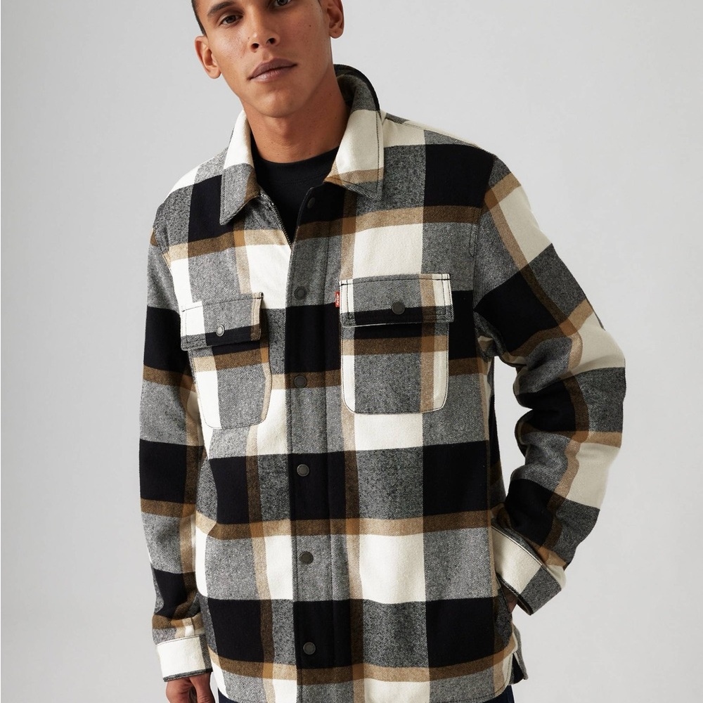 Levi’s Men’s Quilted Lined Plaid Button Front Full Zip Shacket Jacket Size Large
